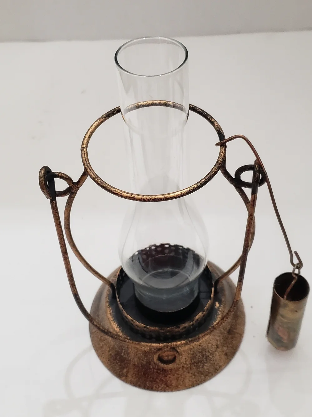 Vintage Paseo Shabby Bronze Candle Lantern with Glass Chimney & Snuffer